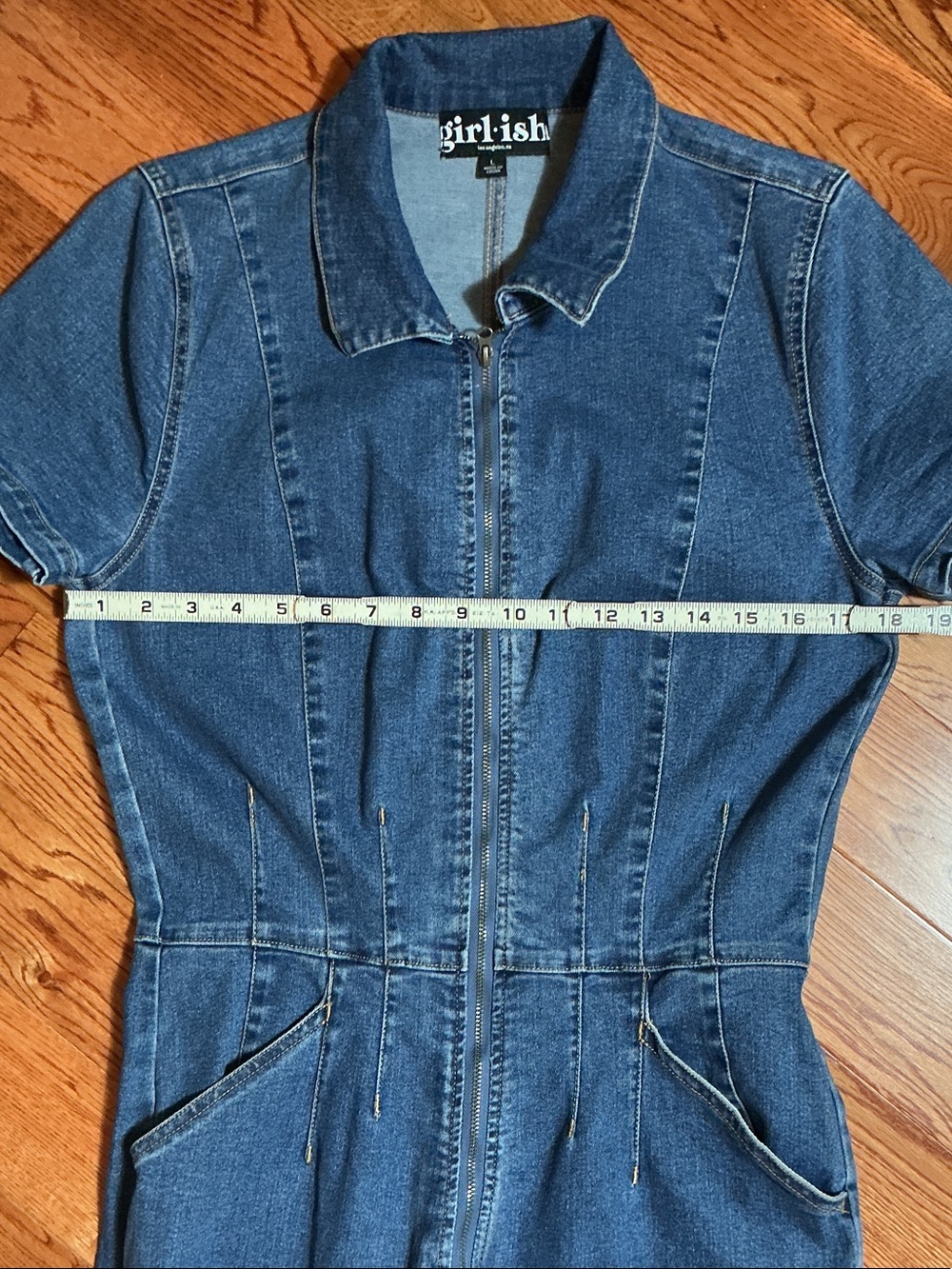 Girl.ish Classic Blue Denim Short-Sleeve Zip-Front Jumpsuit - Picture 7 of 11
